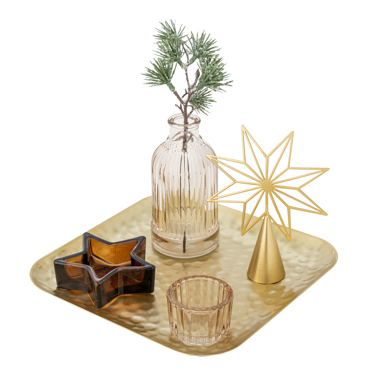 Sanga Tablett mit Teelichthaltern – Gold, Glas