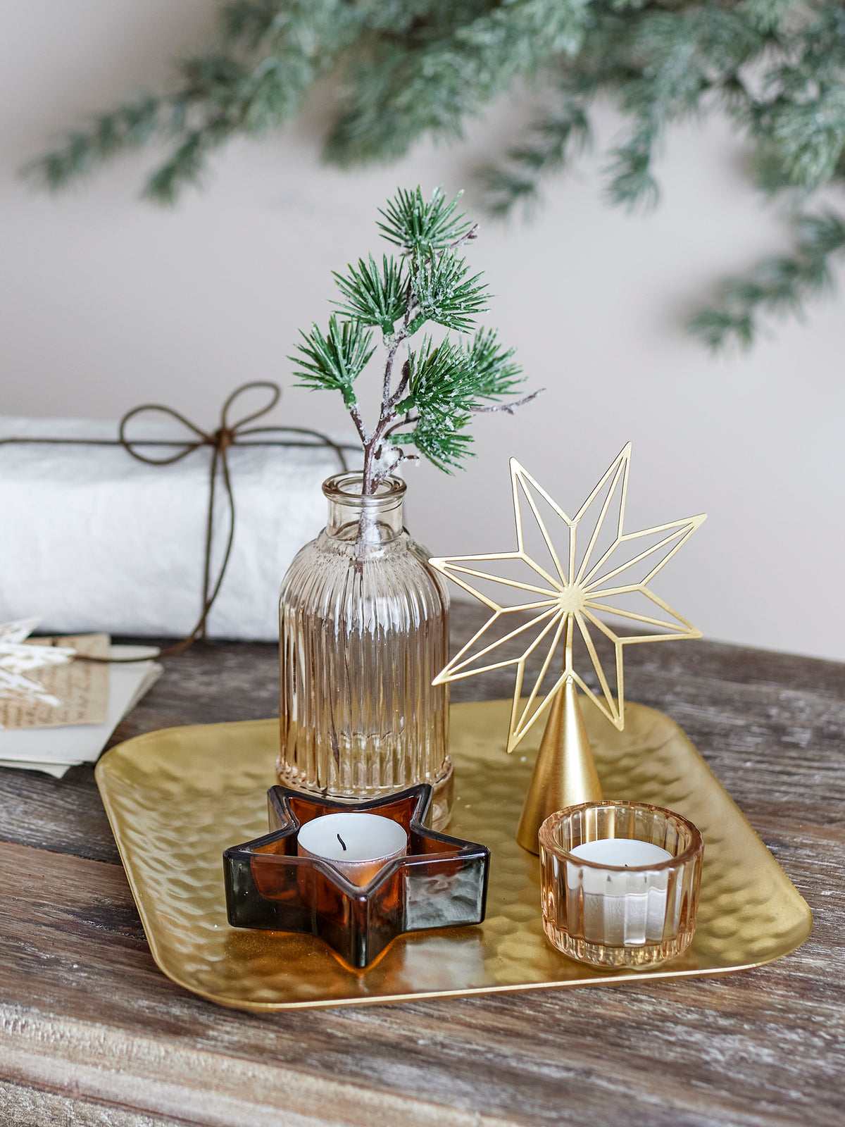 Sanga Tablett mit Teelichthaltern – Gold, Glas