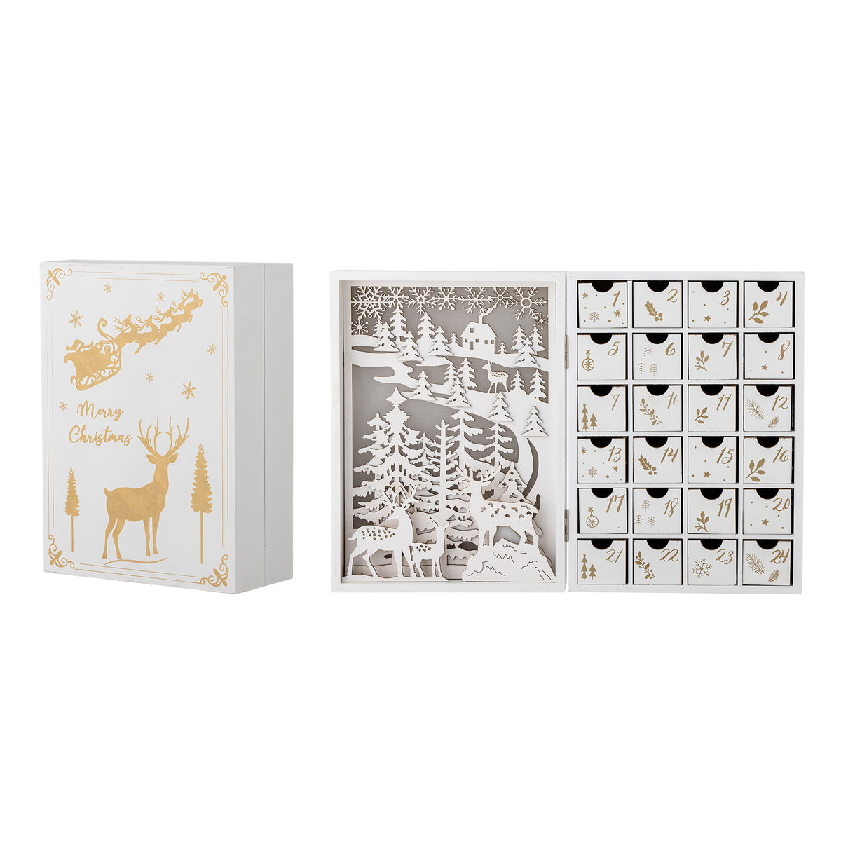 Elimar Adventskalender mit Licht – Weiss, Sperrholz Default Title