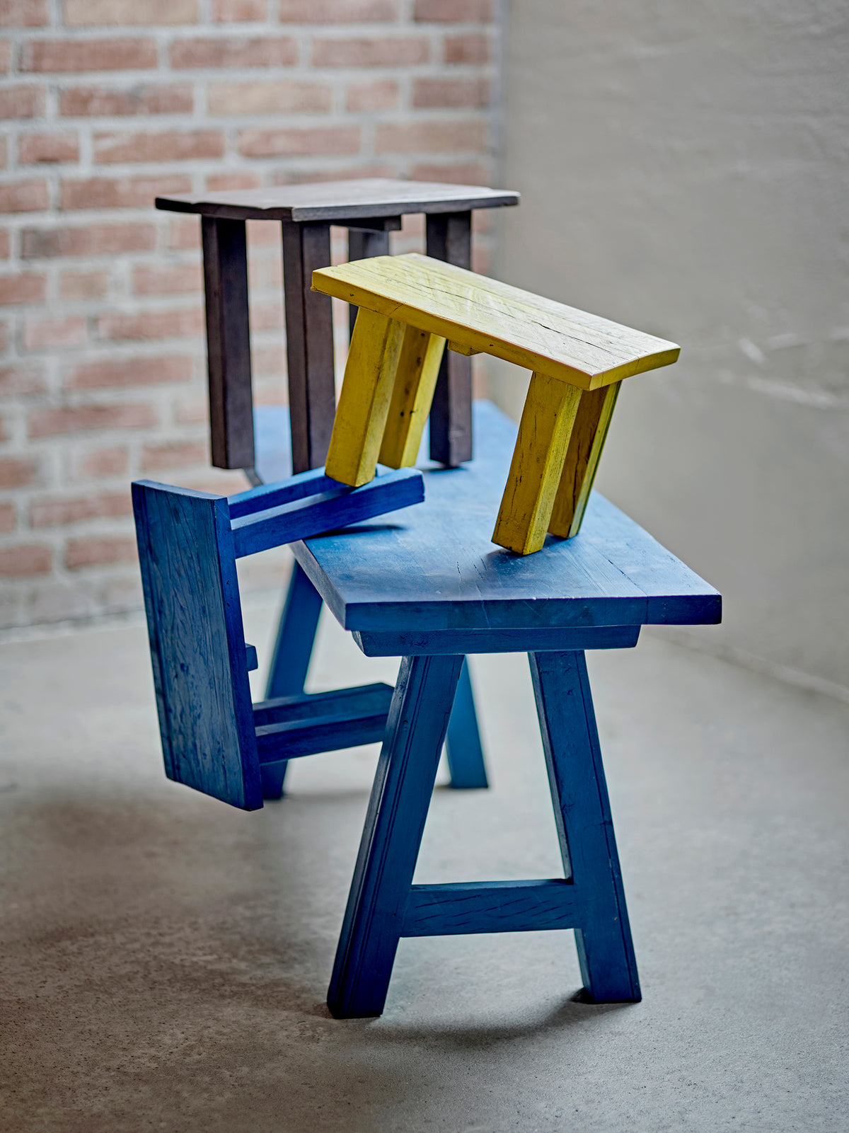 Porir Bank – Blau, Recyceltes Holz