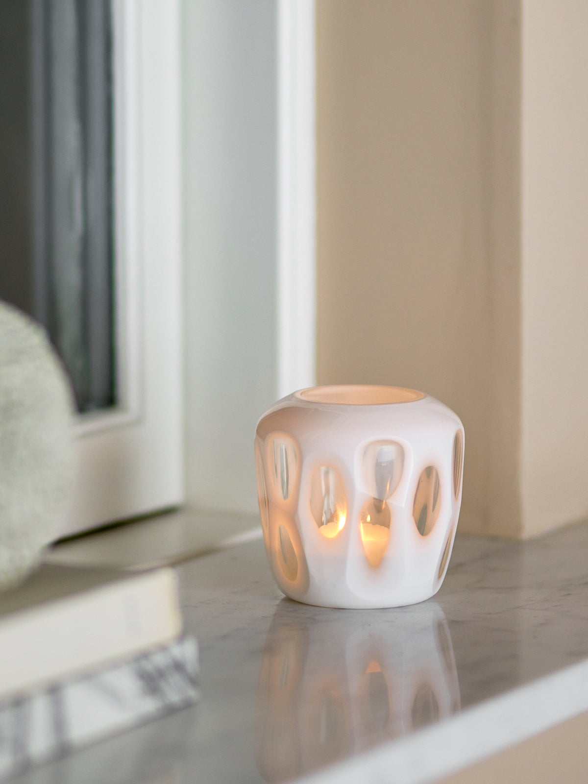 Rohan Teelichthalter – Weiss, Recyceltes Glas